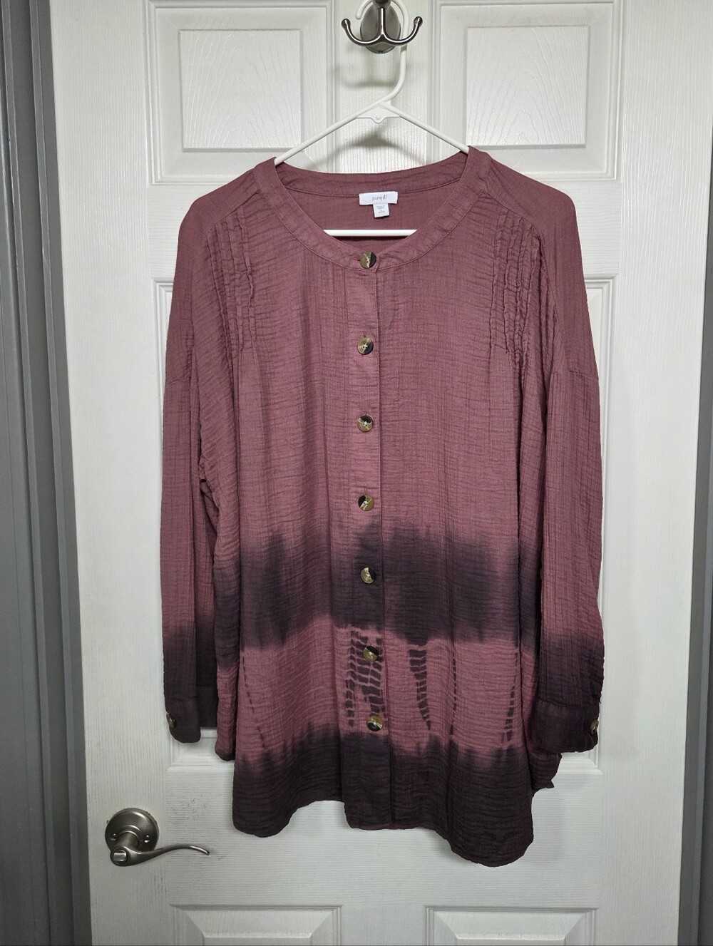 J. Jill Rose-Mauve to Purple Dip-Dye Button Front Top Resortwear Boho Summer LP